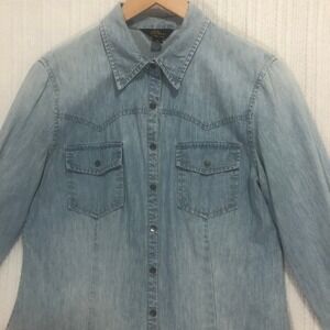 L.L. Bean Linen Cotton Blend Shirt Western‎ Style Long Sleeve Button Down Size 6